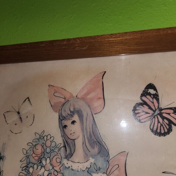 1971 M. Hartnett Framed Lithograph Art Print Girl In Dress With Flowers - Picture 8 of 11